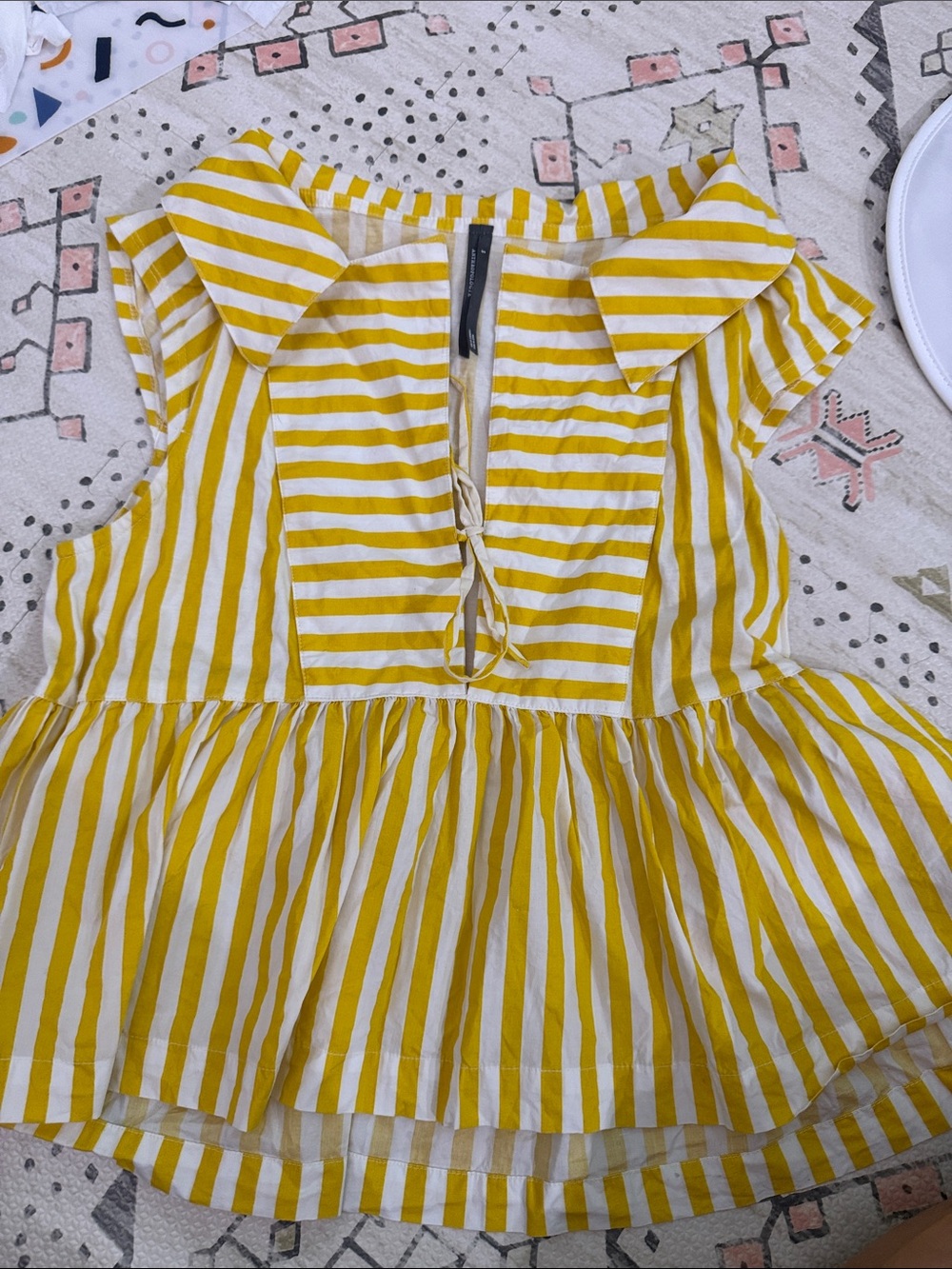 Anthropologie Yellow & White Striped Peplum Top